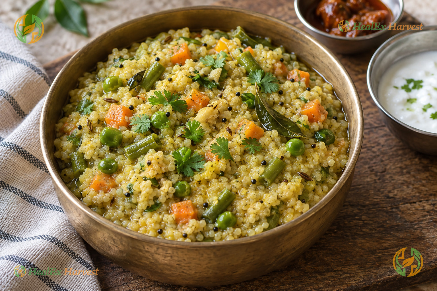 Healthy Foxtail Millet Vegetable Khichdi with carrots, peas, and cow ghee