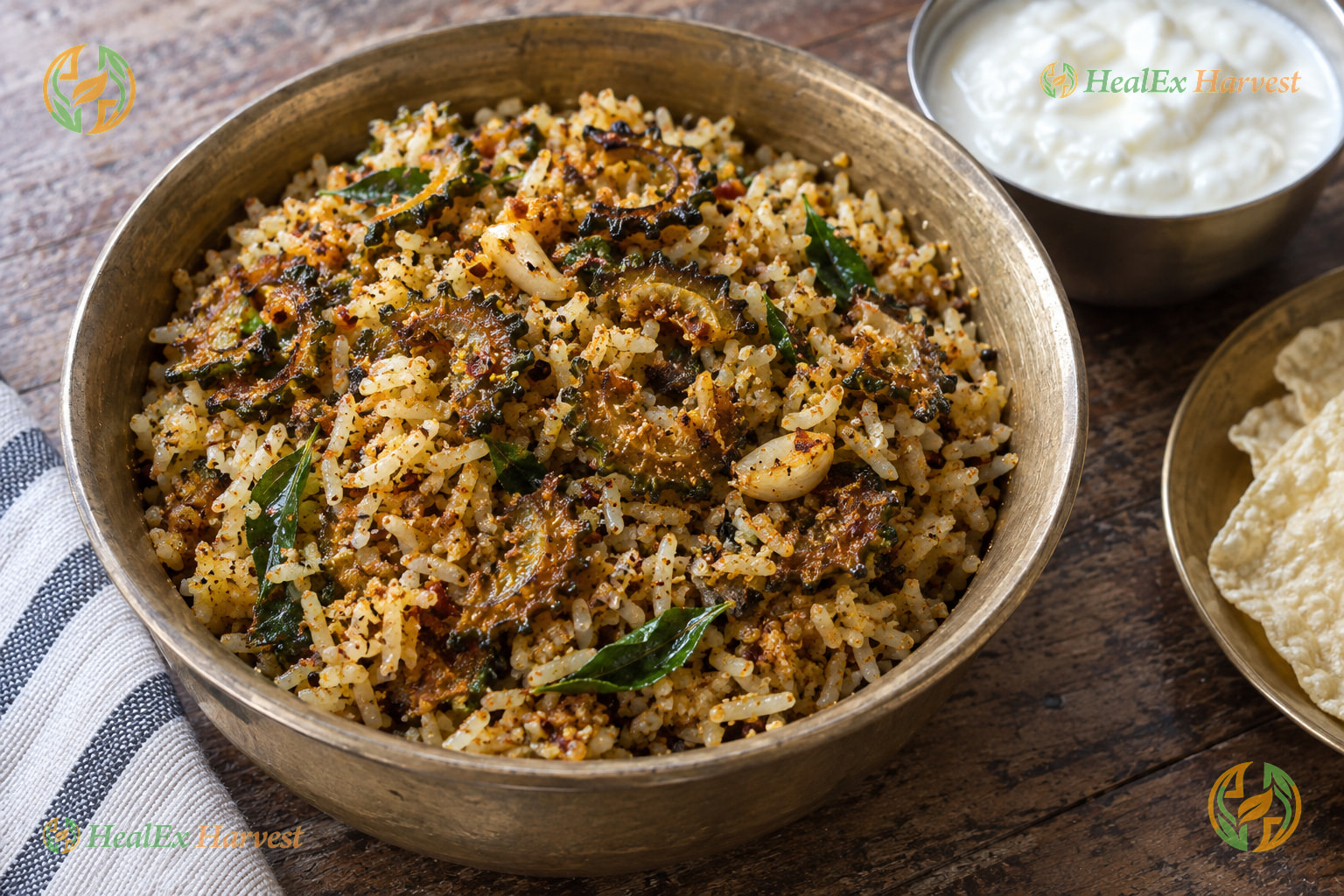 Crispy Spiced Bitter Gourd Karam Podi (Kakarakaya Karam Rice)