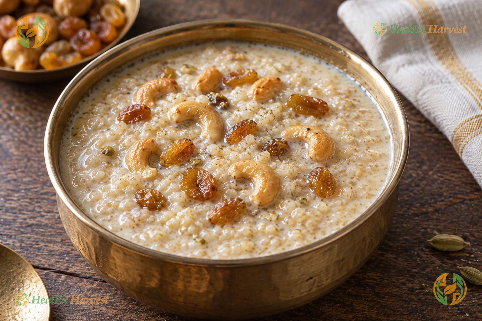 Rich Foxtail Millet payasam with jaggery, coconut milk, and golden cashews