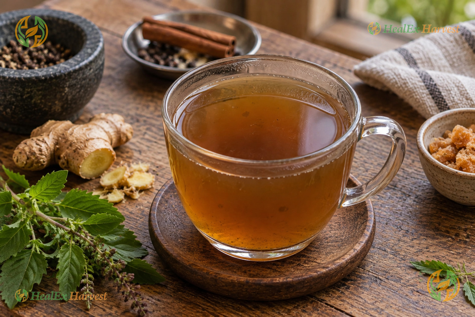 Tulsi Leaf Kashaya, the soothing decoction Dr. Khadar Vali describes