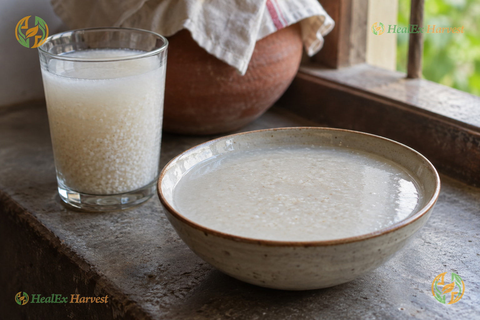 Barnyard Millet Ambali, the thin fermented gruel Dr. Khadar Vali describes (Oodalu)