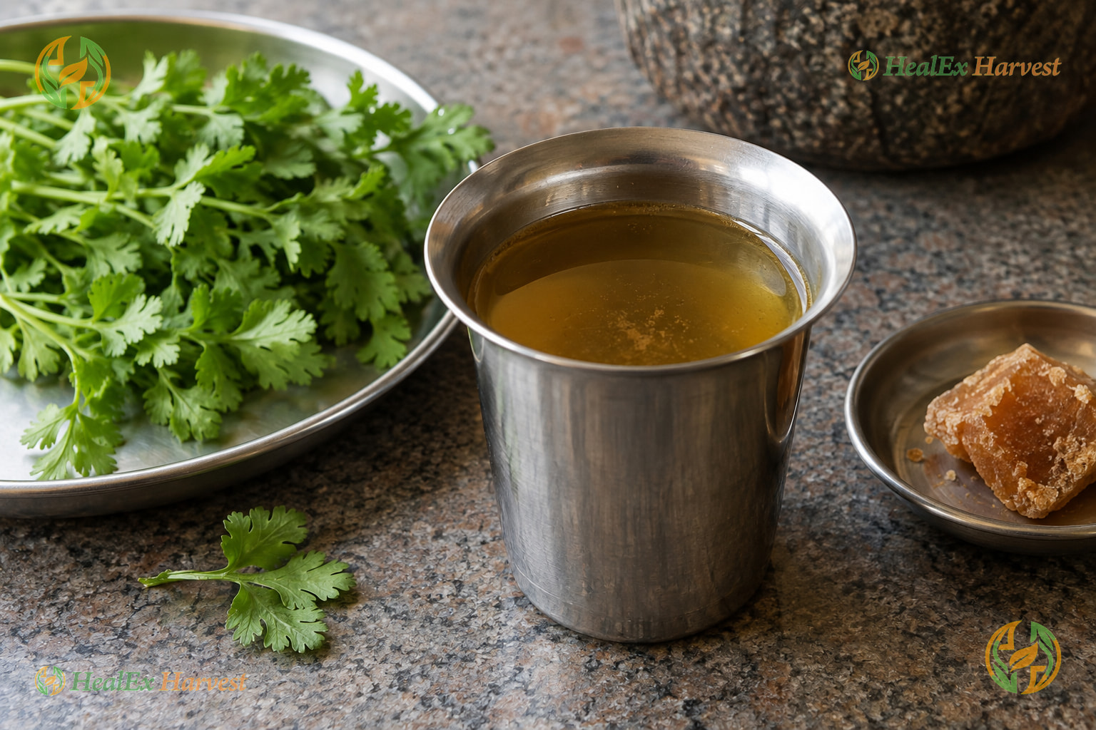 Coriander leaf Kashaya, the decoction Dr. Khadar Vali describes